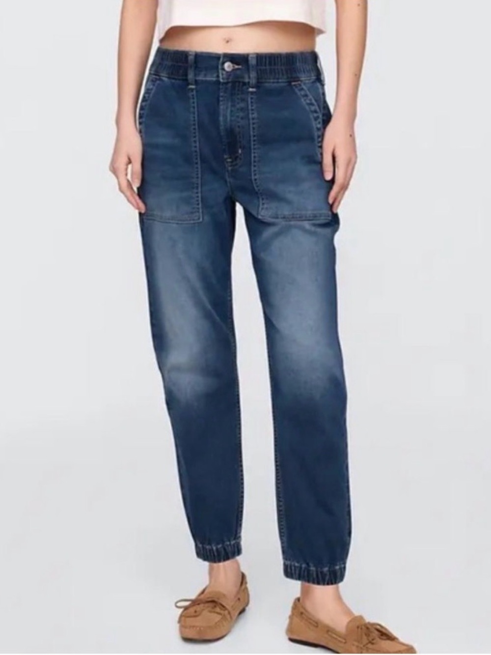 GAP Knit Denim Joggers Small Elevated Athleisure